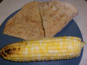 Grilled corn and flatbread
