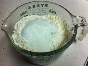 Flour, sugar, salt, tartar, baking powder