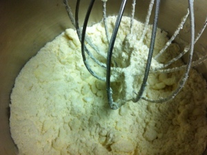 Butter blended into dry ingredients.